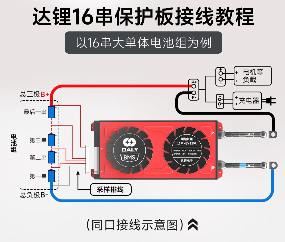 达锂16串保护板接线流程