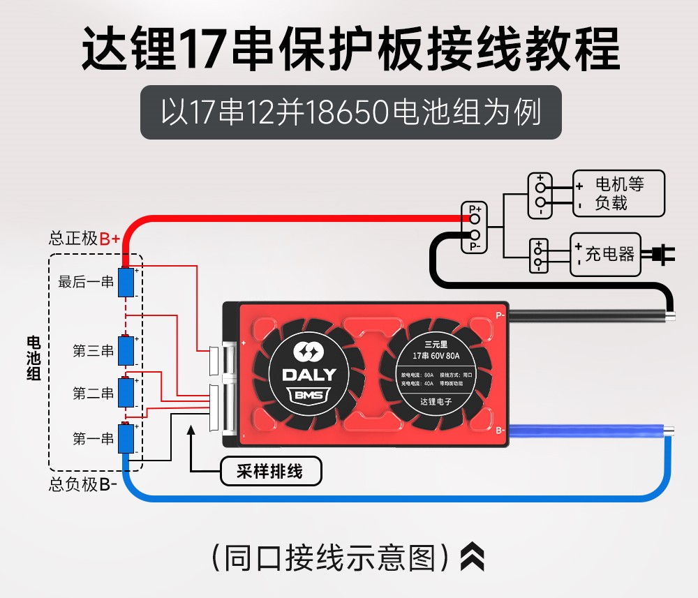 达锂17串保护板接线流程