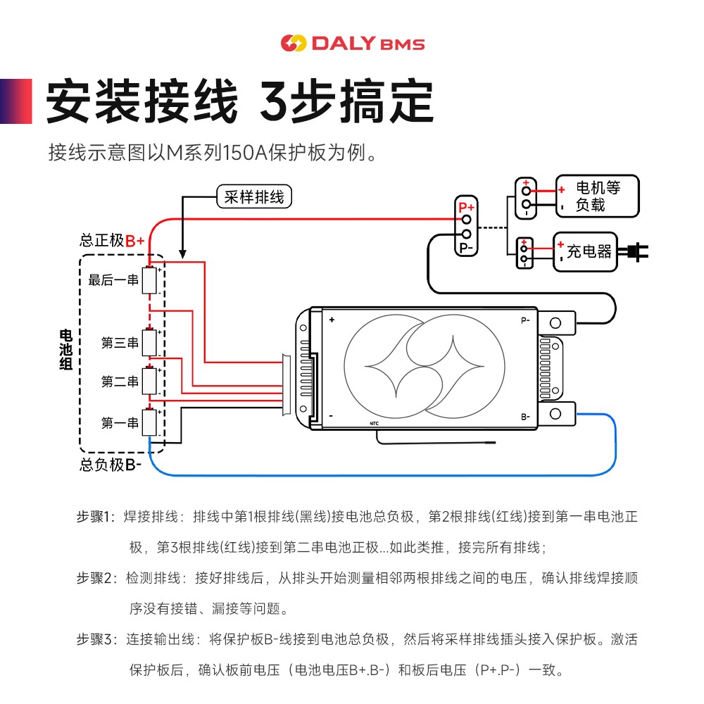 达锂BMS | M系列硬件保护板｜注胶防水抗大电流｜150A/200A强悍输出｜3~24S全兼容｜工业级温控